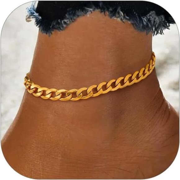 Stainless Steel Chain Anklets for Women, Silver/Gold Tone, Ankle Bracelets - Picture 1 of 7